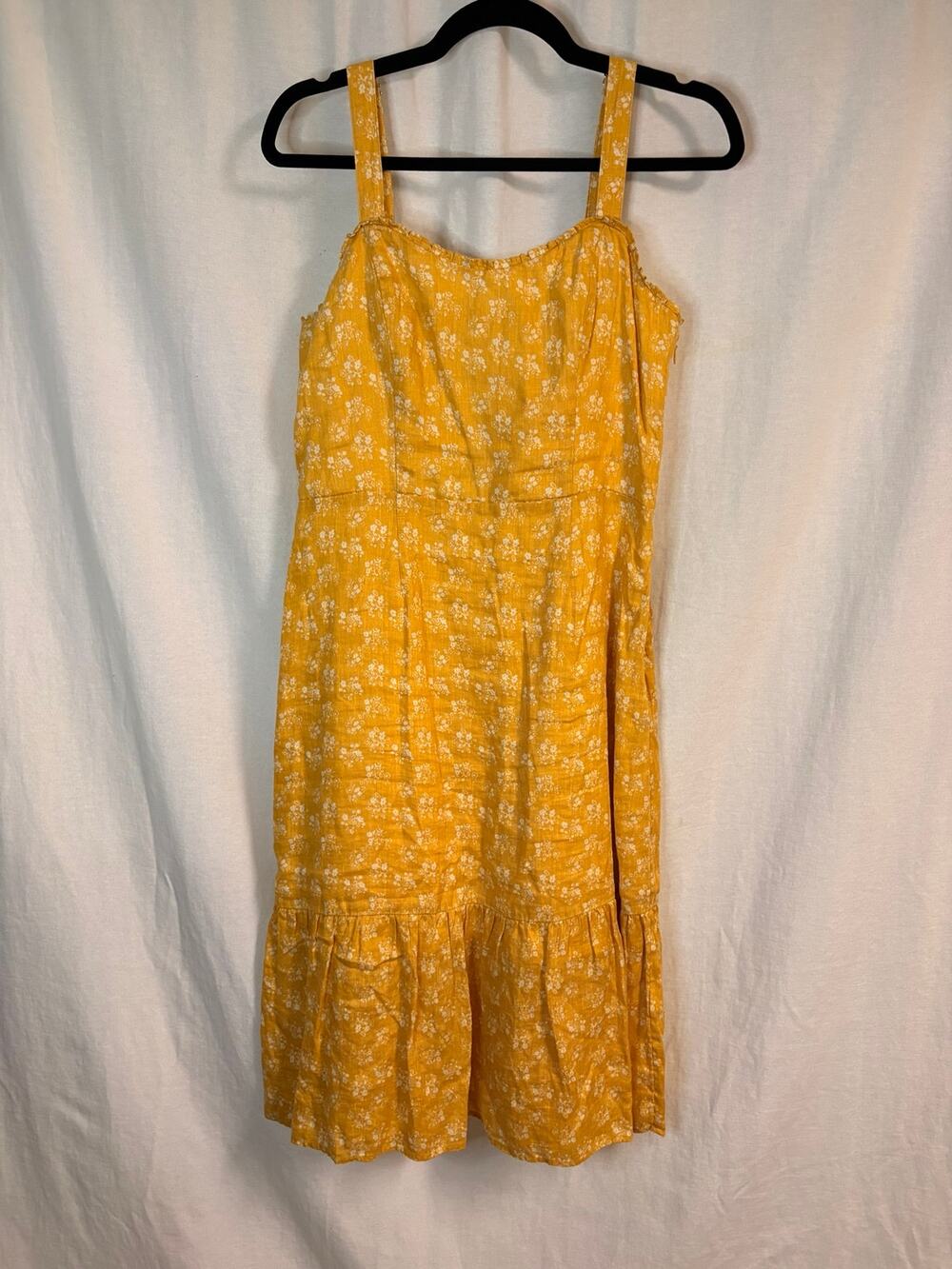 Cynthia Rowley 100% Linen Yellow Floral Midi Dress Size 6 Cottagecore